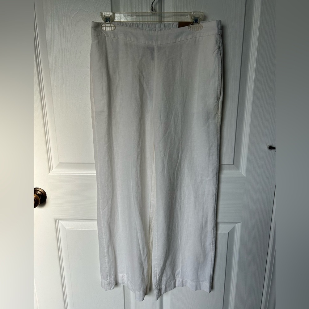 Chicos White Linen Pull On Wide Leg Trousers Pant Size 00 (US Size 2) NWT
